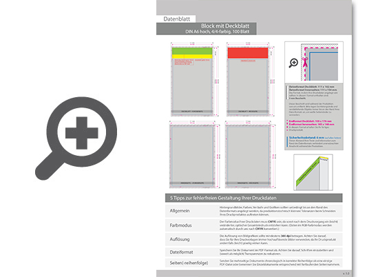 Product Bild block_mit_leimbindung_und_deckblatt__din_a6__100_blatt__4_4_farbig_beidseitig_bedruckt